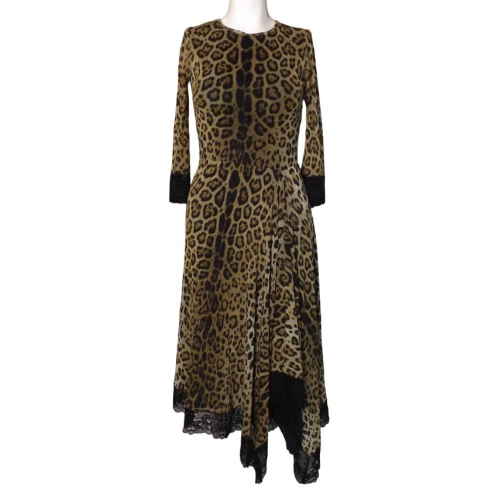 FUZZI/JEAN PAUL GAULTIER Dress, S, Leopard print, Mesh, Asym Lace hem, Animal - Picture 12 of 13